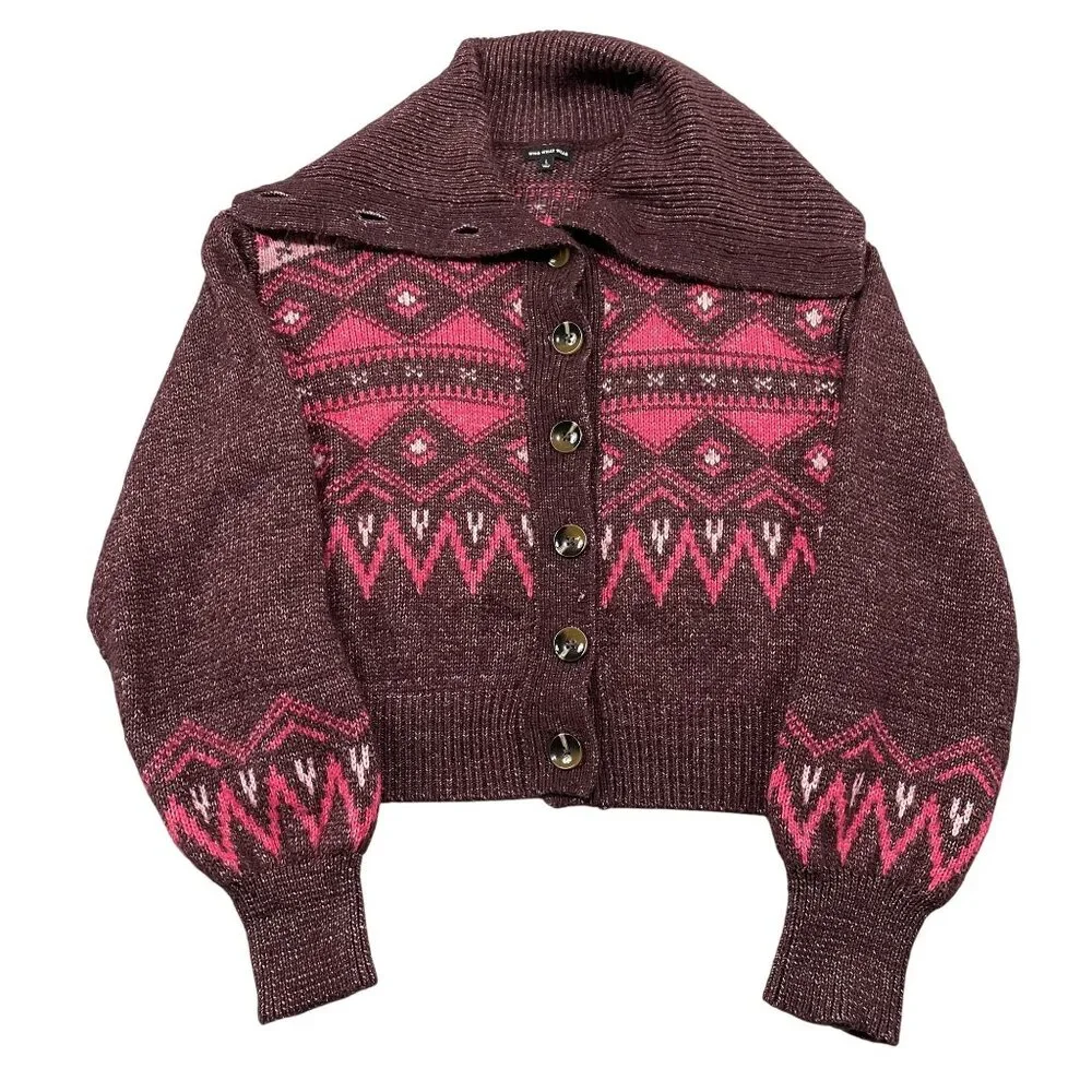 Who What Wear Cardigan Sweater Womens‎ Large Burgundy Cowl Neck